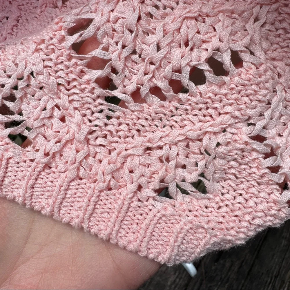Talbots Scallop Pink Pointelle Crewneck Sweater LP Cotton Blend - Picture 6 of 16